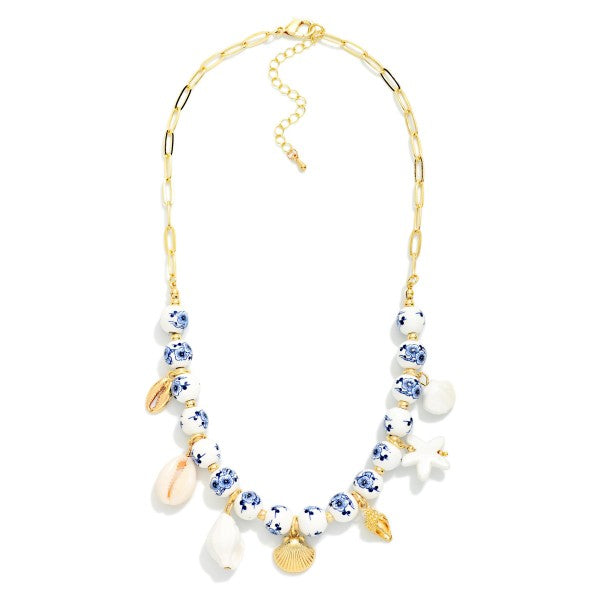 Chinoiserie Beaded Necklace with Beach Charms