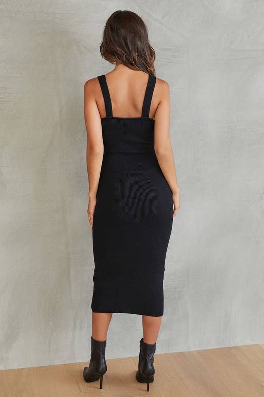 RIB V-NECK KNIT DRESS