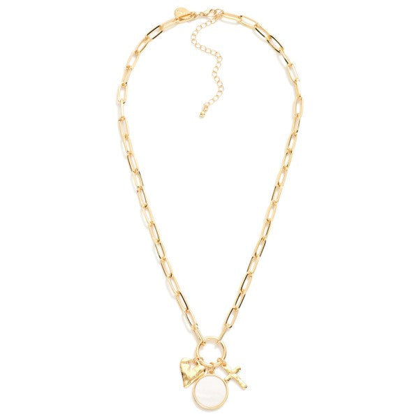 Necklace With Cross, Heart Pearl Charms