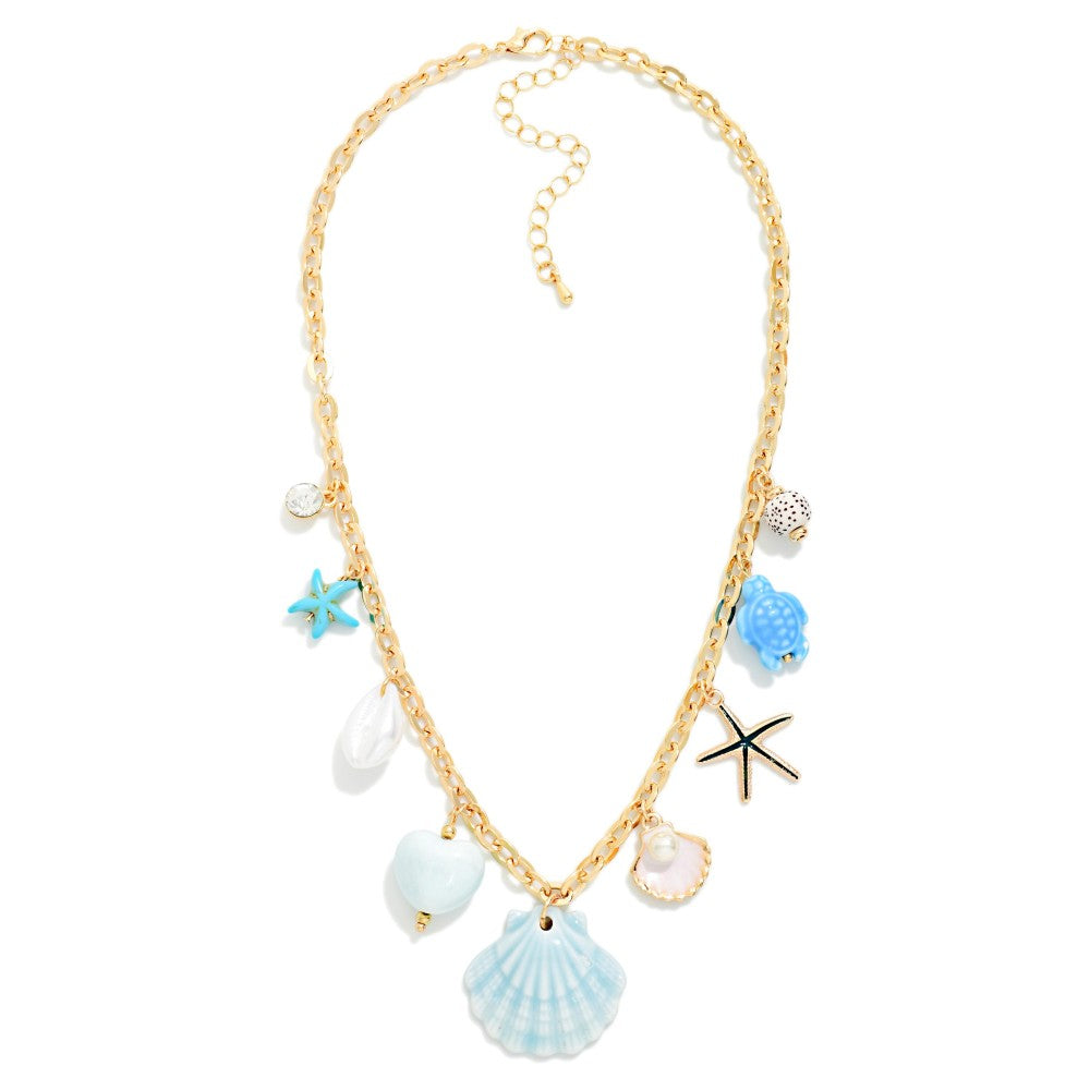 Metal Tone Chain Link Necklace with Beach Charms