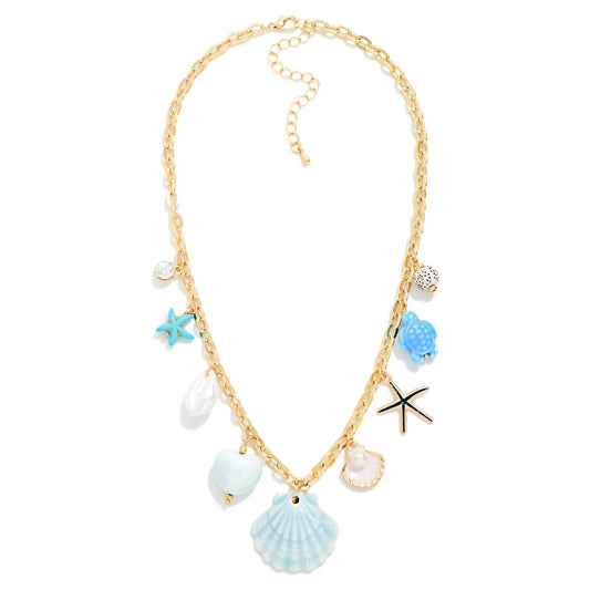 Metal Tone Chain Link Necklace with Beach Charms