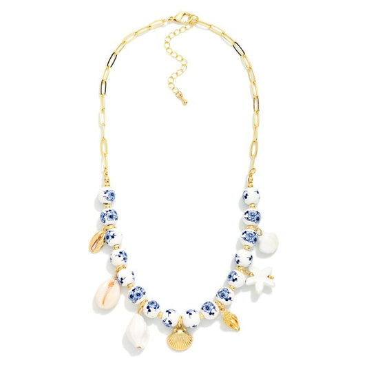 Chinoiserie Beaded Necklace with Beach Charms
