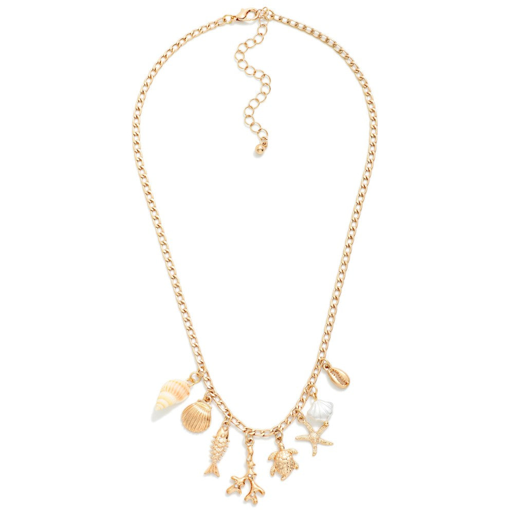 Chain Link Necklace w/ Metal Beach Charms