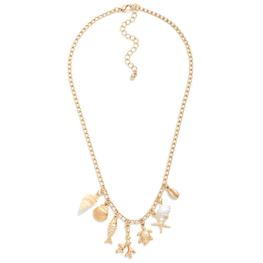 Chain Link Necklace w/ Metal Beach Charms