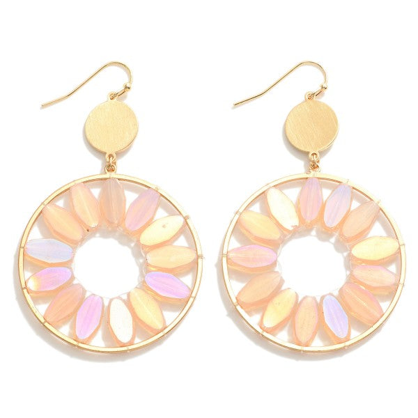 Drop Earrings With Iridescent Beaded Flower Petal