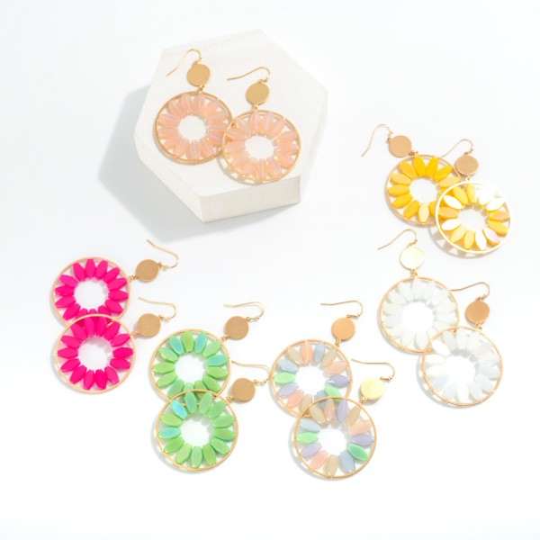 Drop Earrings With Iridescent Beaded Flower Petal