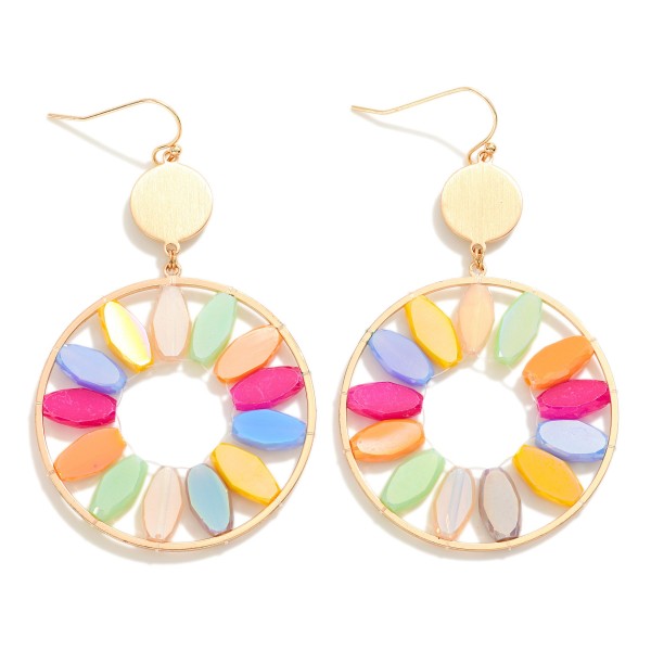 Drop Earrings With Iridescent Beaded Flower Petal
