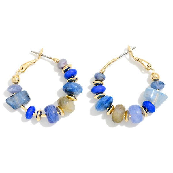 Stone & Metal Tone Disk Beaded Hoop Earrings