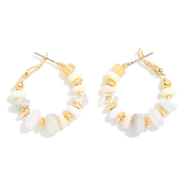 Stone & Metal Tone Disk Beaded Hoop Earrings