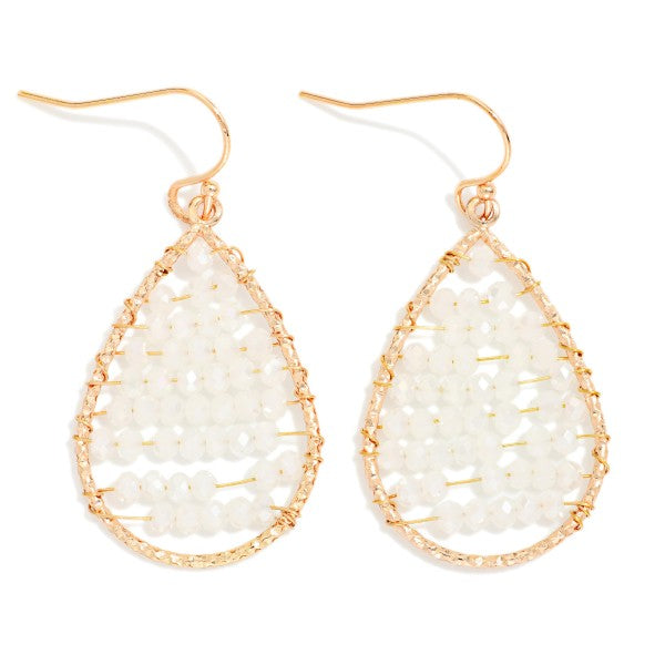 Wire Wrapped Beaded Teardrop Drop Earrings