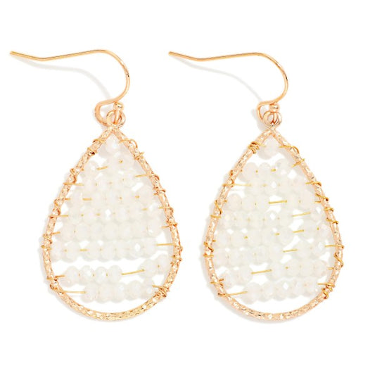 Wire Wrapped Beaded Teardrop Drop Earrings