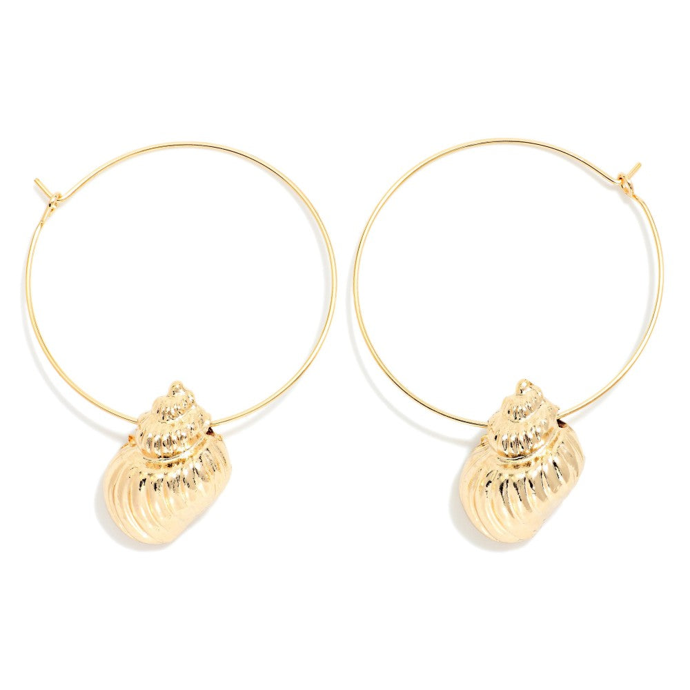 Metal Shell Wire Hoop Earrings