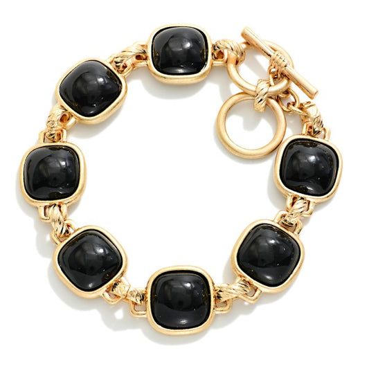 Bracelet w/ Glitter Resin Squared Stations - Black