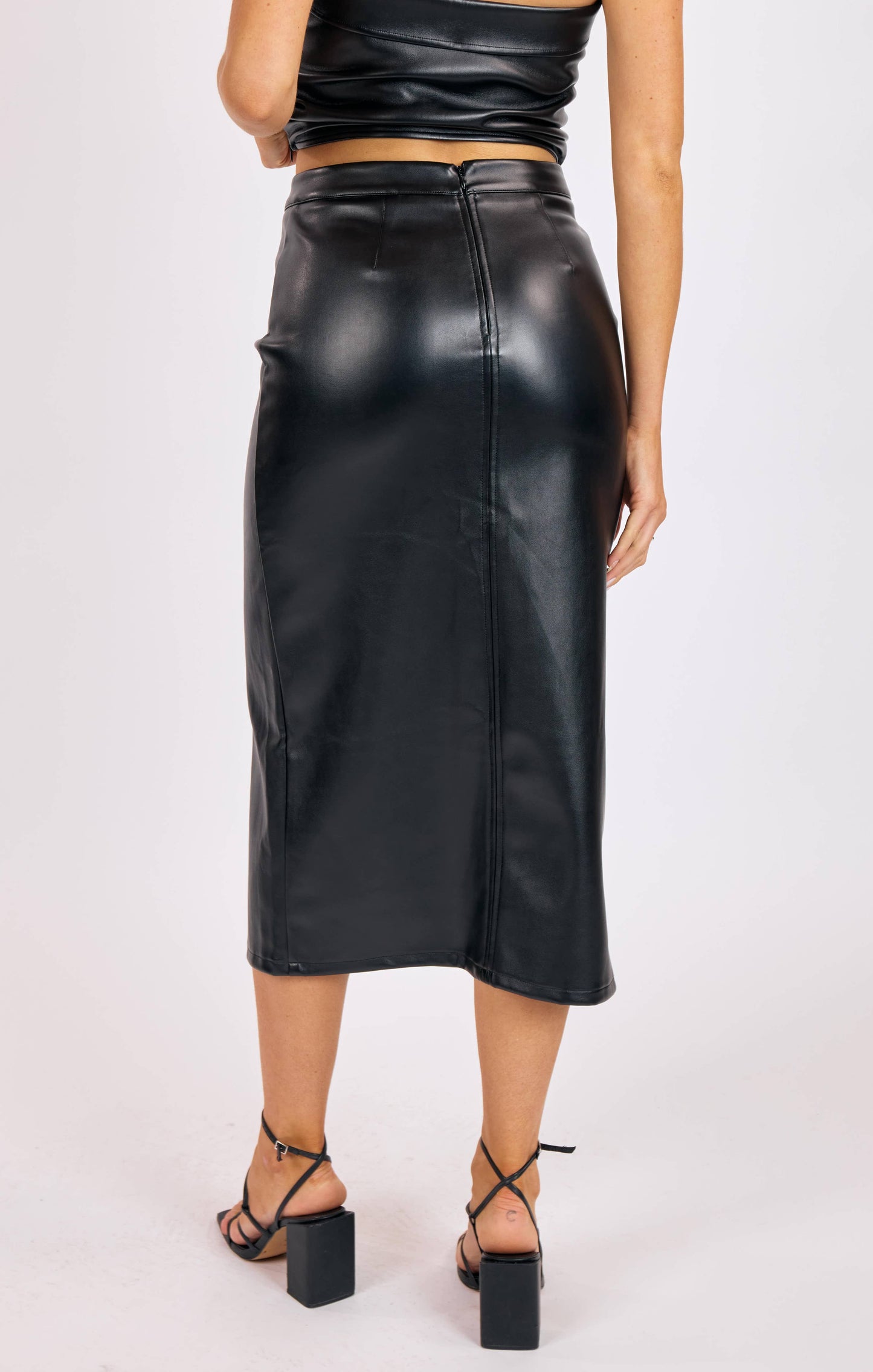 Vegan Leather Midi Pencil Skirt