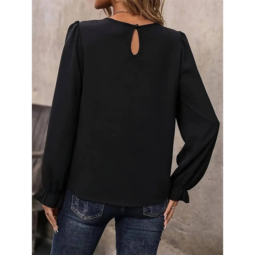 Casual Crew Neck Ruched Long Sleeve Solid Shirt