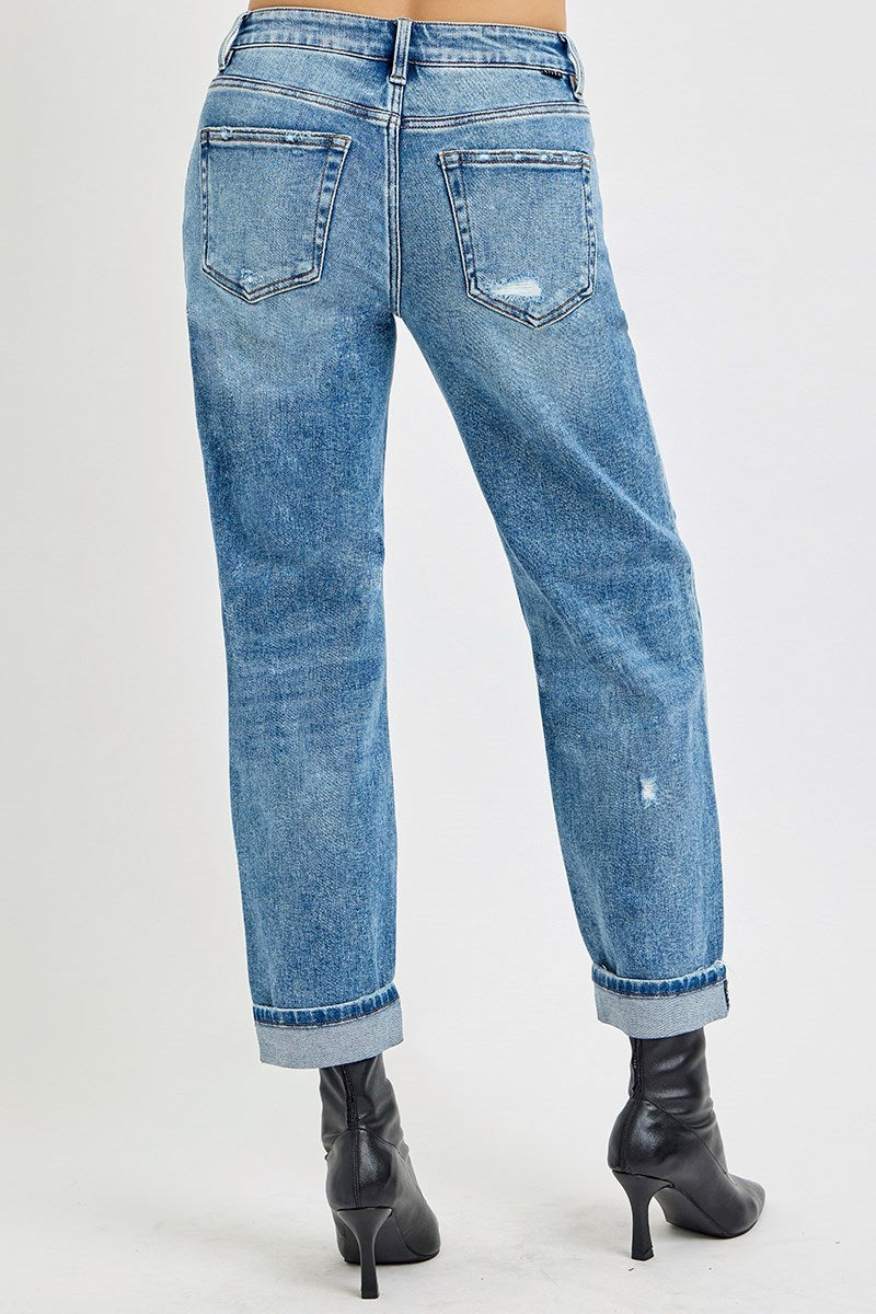 Risen High Rise Ankle Boyfriend Distressed Jeans