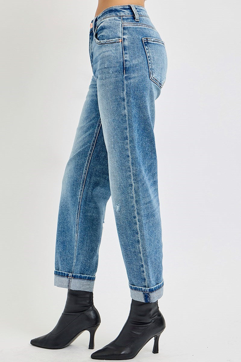 Risen High Rise Ankle Boyfriend Distressed Jeans