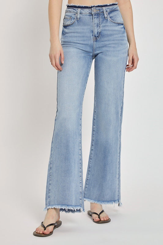 Risen High Rise Fray Hem Jeans